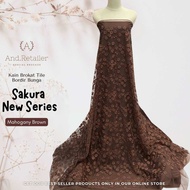 Bahan Kain Kebaya Mewah Brokat Tile SAKURA NEW SERIES Motif Bunga Warna Coklat Mahogany Harga Seteng