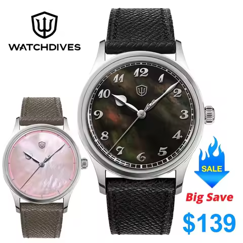 Watchdives WD2008 Men's Wristwatch Super Black Dial Fashion Watches Seiko VH31 Sweep Quartz Movement