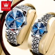 OLEVS Waterproof Couple Watch Set 2 Pieces Korean Style Luxury Fashion Casual Quartz Stainless Steel