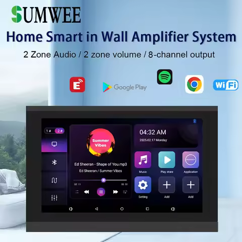 7 Inch Touch screen home audio buletooths in wall amplifier android smart control panel 2 zone volum