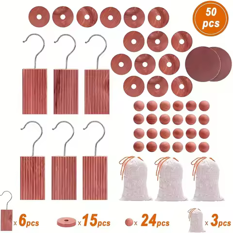 50pcs Cedar Blocks for Clothes Storage, Cedar Wood Chips and Balls for Closets and Drawers, Fresh Sc