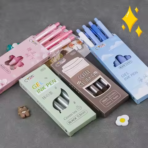 4Pcs/Set Coffee Beans Gel Pen 0.5mm Black Color Ink Ballpoint Pen Soft Bread Touch Neutral Pen Stati