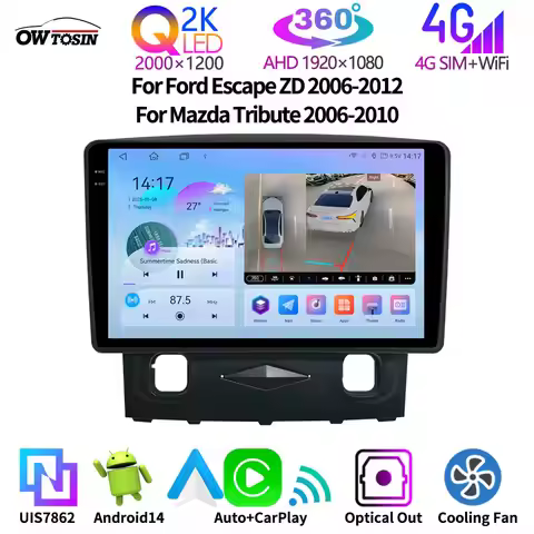 QLED 2K Screen 8G+256G Car Multimedia GPS Radio Head Unit For Ford Escape ZD Mazda Tribute 2006-2012