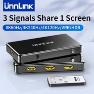 Unnlink 8K 60Hz HDMI Switch 4K 240Hz/120Hz Switcher 3 In 1 Out with Remote Control Converter for Swi