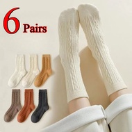 6 Pairs Womens 90 Percent Polyester Cable Knit Mid Calf Slouch Socks 168 Needle Thick Warm Anti Slip