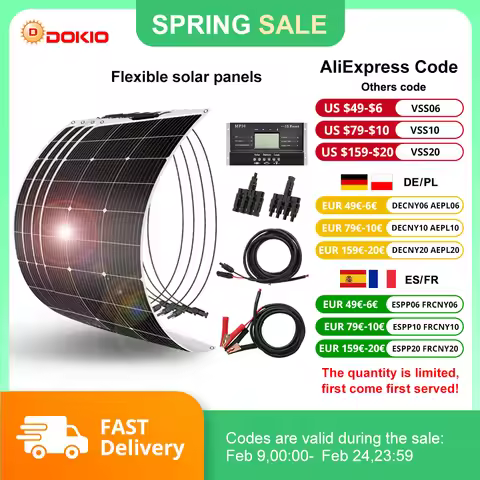 DOKIO 100Wset 200Wset 400Wset 18V flexible solar panel waterproof monocrystalline camping 12V batter