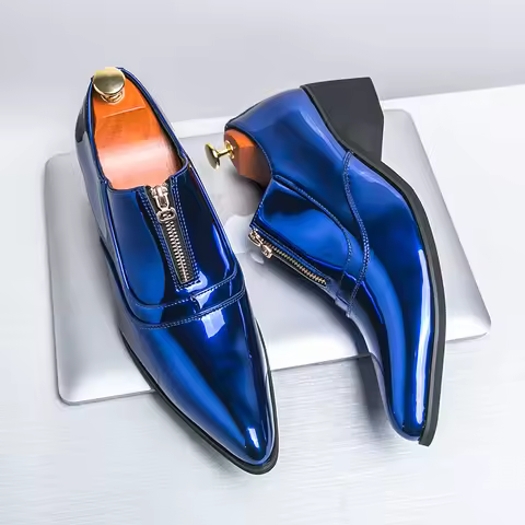 Luxury Brand Men's Chelsea Shoes Pointed Toe Dress Shoes Men's Banquet Blue Suit Shoes Red High-end 