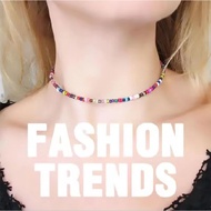 Bohemian Checker Necklace Colorful Beaded Necklace