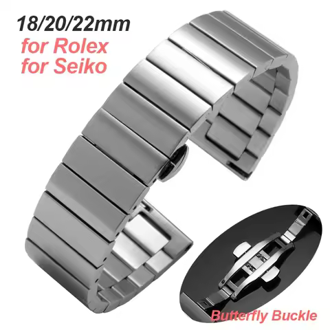 Stainless Steel Wristband for Rolex Quick Fit Bracelet for Seiko 18 20 22mm Metal Butterfly Clasp Wa