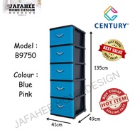 Century B9750 5 Tier Plastic Drawer / Cloth Cabinet / 5 Tier Drawer B9750 Laci 5 Tingkat (Tinggi) (COLOR RANDOM)