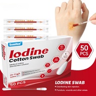50/100PCS Disposable Iodine Cotton Swabs Medical Iodine Cotton Stick Skin Care Tool for Wound Care
