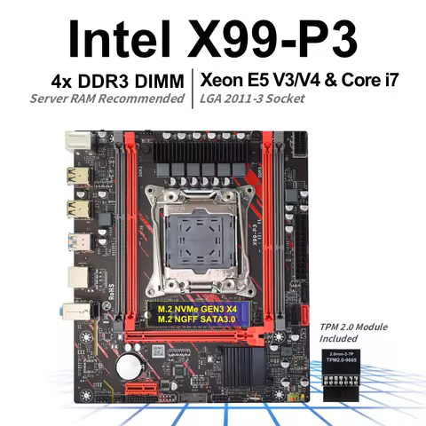 X99-P3 Win11 Compatible Motherboard with Intel Xeon E5 2696 V3 CPU 4x DDR3 Slots NVMe M.2 SATA3.0 PC