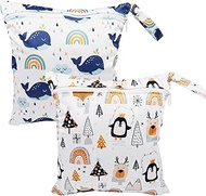 Huotflame Changing Bag Set of 2 Wetbag - Reusable Nappy Bag Waterproof with Cartoon Pattern - Wet Wi