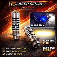 H6 Laser 2-Color Led Headlight H6 Laser Motorcycle Universal White Yellow Plus Senja biru