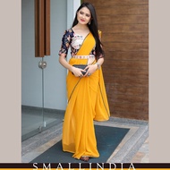 {**ส่งฟรี**} SMALL INDIA 🥻 Trending Designer Party Wear Yellow Saree 🥻 Women Saree