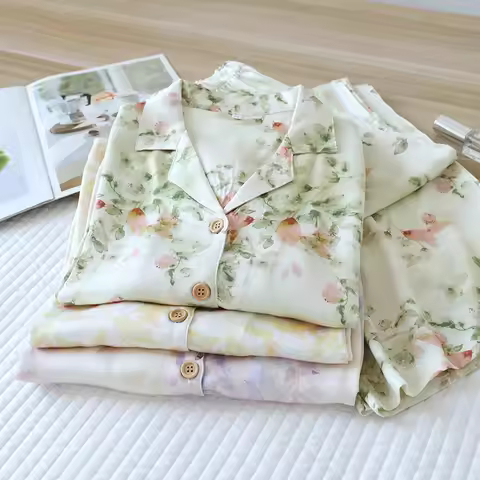 High Quality Women's Pajama Set Gongsatin 2025 Spring/Summer Women's Pajama Silk 100% Viscose Fiber 
