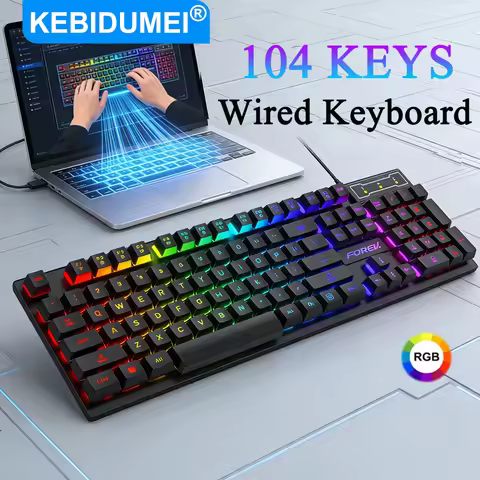 104 Keys Mechanical Keyboard USB Wired Gaming Keyboard Ergonomic RGB Esports Keyboard Computer Acces