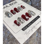 Red design rhinestone fake nails 10 nails