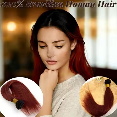 100% Brazilian Remy Human Hair Straight Bundles Color T1B/33 Double Weft Machine-Made Hair Extension