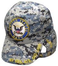 United States Navy By Sea, Air, And Land Blue ACU Digital Camo Embroidered Cap