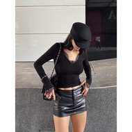 READY Black L- [PRE-ORDER] Lace long-sleeved turtleneck t-shirt 456