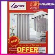 Romantika Loren Premium Curtain Langsir Siap Sedia Ring Eyelet Langsir Monaco Series Pintu Door Curtain 140x260cm