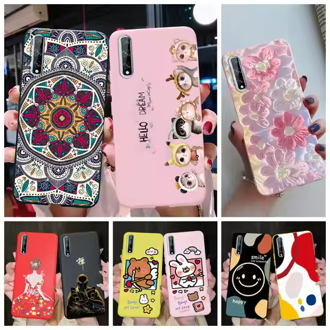 Silicone Phone Case For Huawei Y8P Y9 Prime 2019 Back Cover Cute Cat Cartoon Flower Housing Fundas F