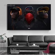 3 Wise Swag Monkeys Canvas Painting Rapper Hip Hop Monkeys Posters and Print Col Animal Wall