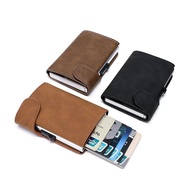 Rfid Smart Wallet ID Credit Card Holder Leather Ultra-thin Business Men Cardbag Automatic Pop-up Anti Theft Brush Metal Card Box
