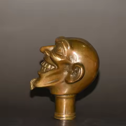 Chinese Old Bronze Hand Carved Arhat Statues Antique Cane Walking Stick Head