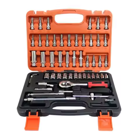 46pcs Car Repair Tool Kit Ratchet Torque Wrench Spanner Screwdriver 1/4-Inch Socket Set Combo For Bi