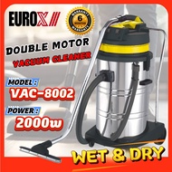 EUROX VAC8002 2000w 80L Stainless Steel Double Motor Industrial Vacuum Cleaner Mesin Vacuum