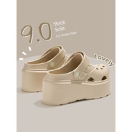 kasut sandal perempuan sandal perempuan 9cm Thick-Soled Heightening Hole Shoes Women's Small Summer 