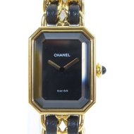 CHANEL Premiere L鍍金/皮革手錶自動機芯黑色#16.25cm