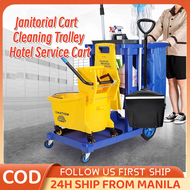Janitorial Cart Cleaning Trolley Hotel Service Cart Universal Wheel Multi-function Cleaning Trolley 