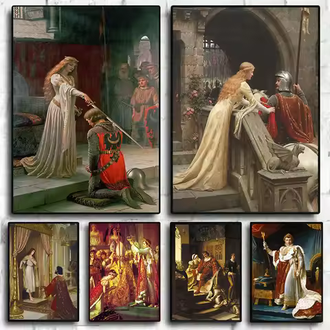 Vintage Edmund Blair Leighton Artwork The Accolade Medieval Knight Theme Canvas Painting Wall Art Po