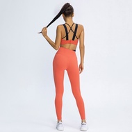 Naked-Feel Yoga Sets Sports Leggings Back Cross ShockProof Bras Gym Workout Clothing Fitness Tracksuits Sportswear 2PCS Suits