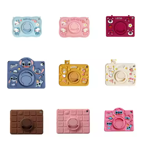 For IPad 9 8 7th Air Mini 2 3 4 5 6 10.9 Pro 11 A16 3D Cartoon Stitch Kitty Silicone 360° Rotating S