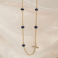 18K金藍寶石和鑽石十字架項鏈 18K Gold The Blue Sapphire Bead