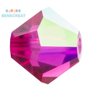 BENECREAT 24pcs Preciosa&reg Beads Czech Bicone(451 69 302 Rondelle) 70350 200 Fuchsia AB 4mm Hole: 