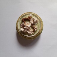 古著 復古精緻 淺草綠 櫻花珠寶盒 印泥盒 印台 用完可當珠寶盒 擺飾品