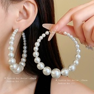 Silver needle artificial pearl round earrings exaggerated senior sense irregular earrings elegant at