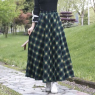 Retro Spring-Summer Womens Half Dress Loose Waist Long Skirt with Pocket Deep Eslite Cotton Linen Bl