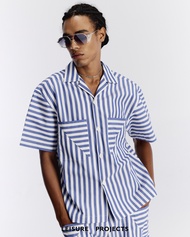 ( Leisure Projects) STRIPE PJ SHIRT  STRIPE PJ SHIRT เสื้อเชิ๊ตเเขนสั้น ทรง oversize ผ้า egyptian คอ