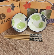 Pero Bowl Pattern Set of 2 With Chopstick Turkiye / Set Mangkuk Porcelain 2pcs