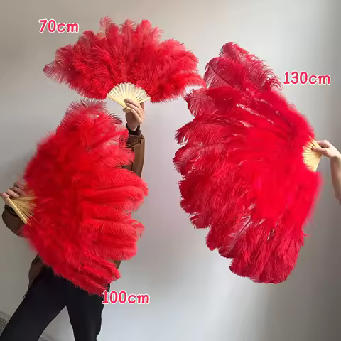 Fan Ostrich Feather 70cm/100cm/130cm Fluffy Red Ostrich Feather Fan 13Bone High Quality Colorful Plu