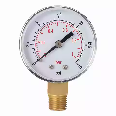 1/4" NPT Thread 50mm 0~60psi/0~15psi 0~4bar/0~1bar Pool Filter Water Pressure Dial Hydraulic Pressur