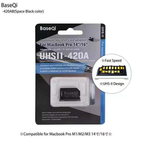 For MacBook Pro 14inch 16inch M1/M2/M3/M4 Space Black BaseQi Micro sd Card Adapter Aluminum Mac Pro 