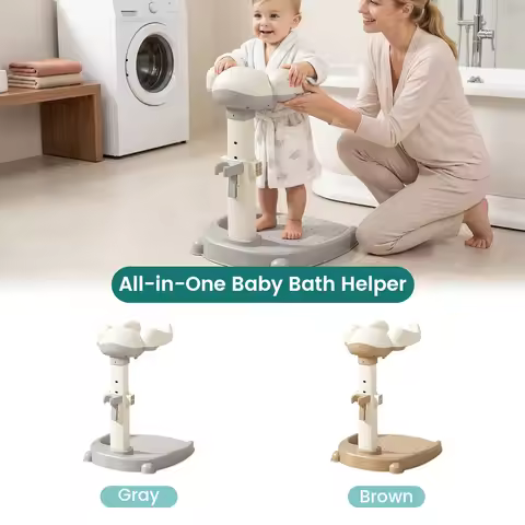 Baby Bath Stand with Hug-Like Design, Height Adjustable Toddler Bath Helper, Anti-Slip Shower Suppor