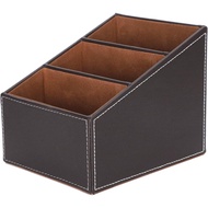 Faux Leather Desk Organizer, 3 Grid Storage Box, Office Supplies Holder, 5.3x6.4x2.9 Inches JN1A